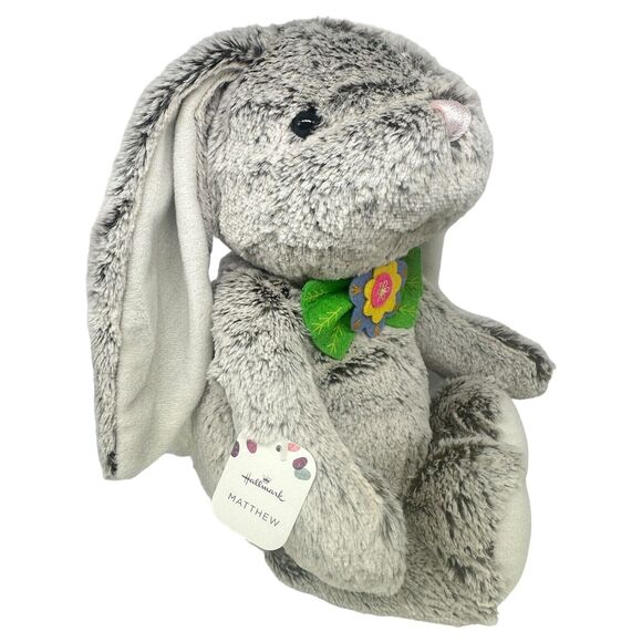 Hallmark MATTHEW Gray Bunny Plush 16" Soft Easter Decor Toy Floral Bow NWT - Picture 1 of 10